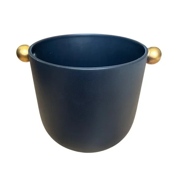 Uttermost Revelation Black Matte Cachepot Planter Gold Ball‎ Handles