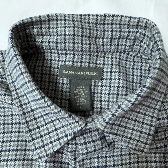 Banana Republic Wool‎ Blend Button Down Shirt Plaid Checkered Mens XL