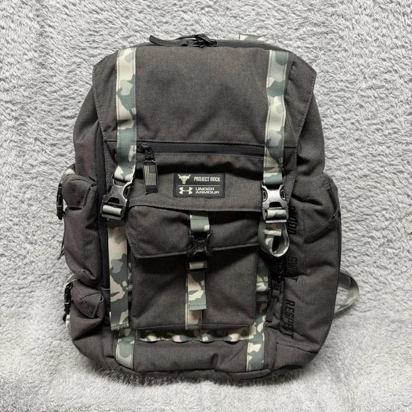 Under Armour UA Project Rock Regiment USDNA Gray Camo Backpack 1315435-001