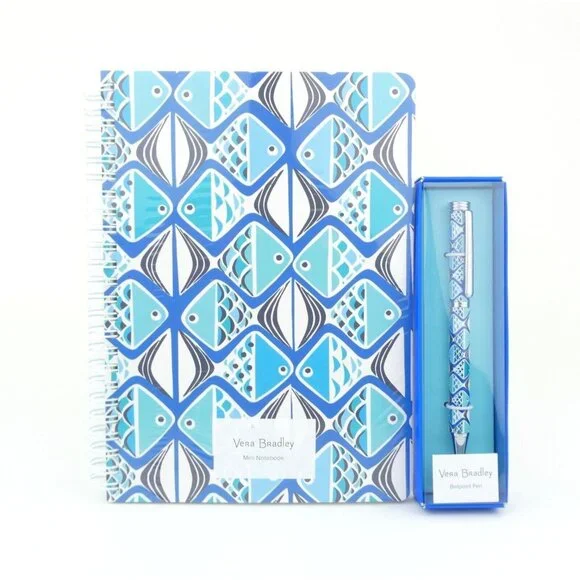 Vera‎ Bradley Go Fish Blue Mini Spiral Notebook & Ball Point Pen Set NWT
