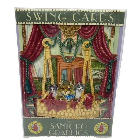 VTG Santoro Graphics Swing Card Cat Kitty Interactive 1996 Victorian Style SC11
