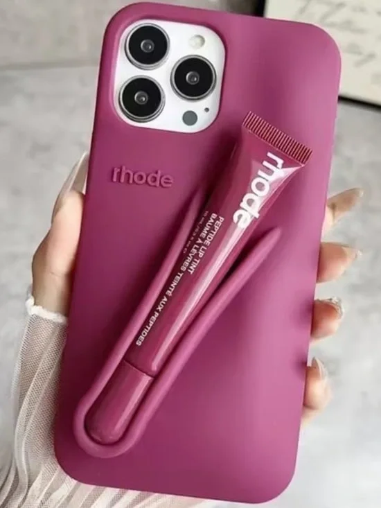 Rhode lip case iPhone 16 Pro Max phone case in Raspberry with lip gloss included