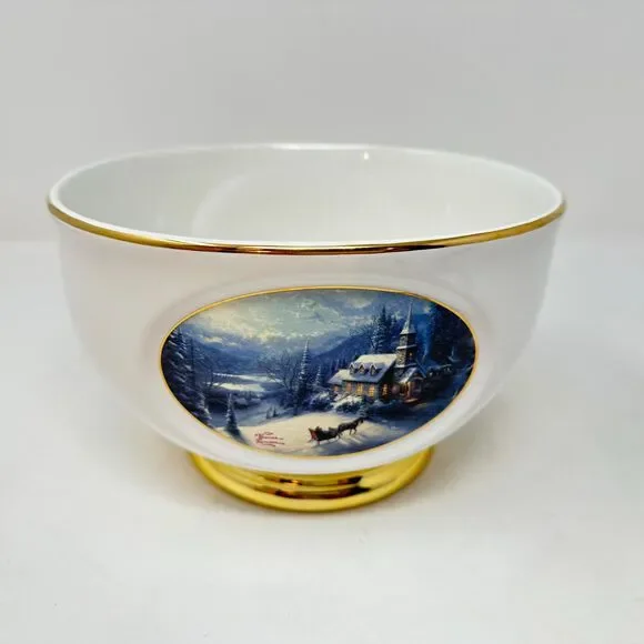Vintage Thomas Kinkade Sunday Evening Sleigh Ride Porcelain Bowl Teleflora Xmas