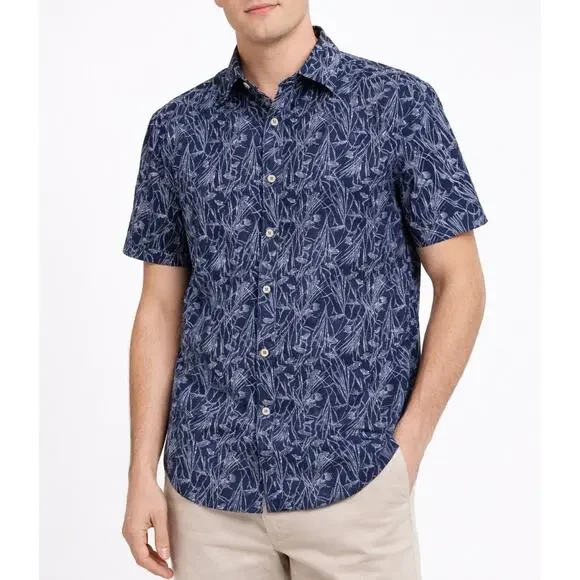 Banana Republic Blue & White Linen Floral Slim Fit Button Up Shirt Size L