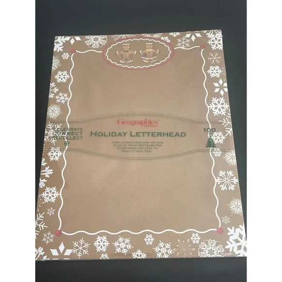 00522- Geographics Holiday Letterhead Gingerbread Christmas Snowflake Stationery