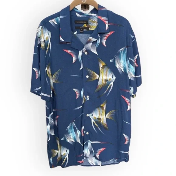 Banana Republic Slim Fit Tropical Fish Print Short Sleeve Shirt SZ M Resort