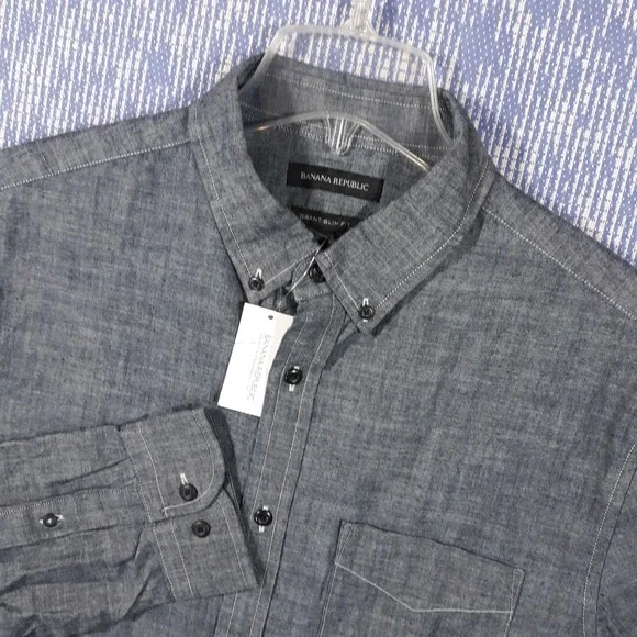 Banana Republic Chambray Shirt Grant Slim Fit Long Sleeve Mens Size Large NEW
