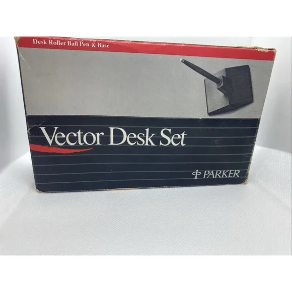 Parker Vector Desk Set Vintage 1985 Base, Roller Ball Pen With Black Ink New