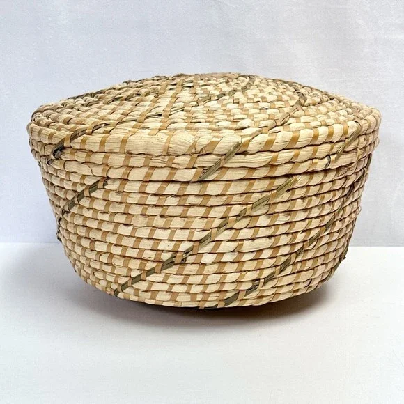 Hand‎ Woven Knitting Basket w/ Hole Basket Yarn Bowl Sweet grass Woven 12”W