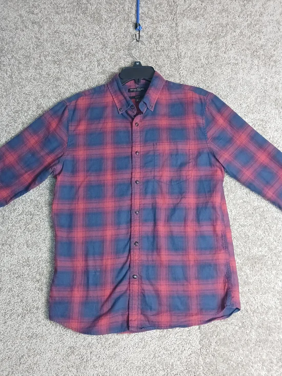 Banana Republic Red/Blue Flanne‎ Plaid Slim Fit Button Shirt for Men - Medium