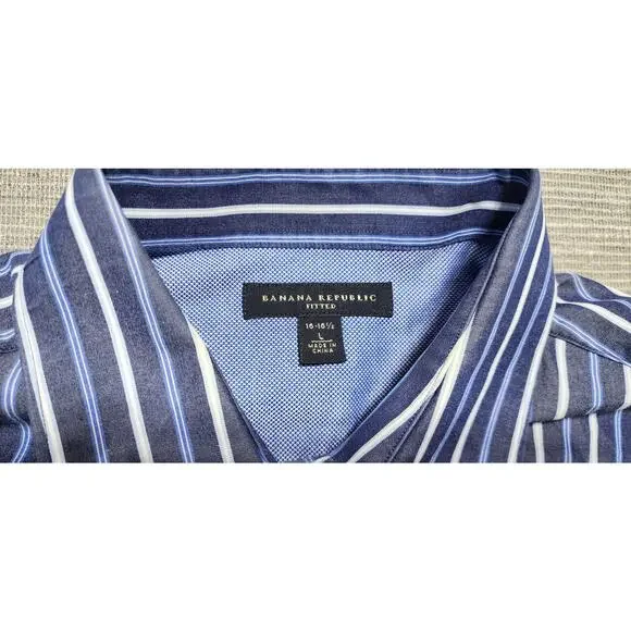 Banana Republic Fitted Dress Shirt Mens L 16–16.5 Blue Stripe Long‎ Sleeve