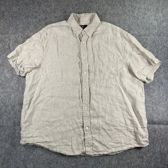 Banana Republic Linen Button Down Shirt‎ Men's XXL 2XL Striped Summer Tan