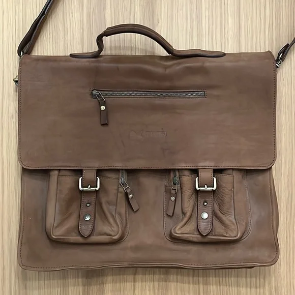 Kanzek, Men’s Tan Leather multi pockets messenger bag