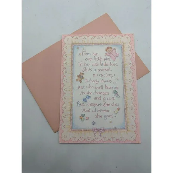 Ambassador Hallmark Baby Girl Card Congratulations Cute Face To Toes C. McQuitty