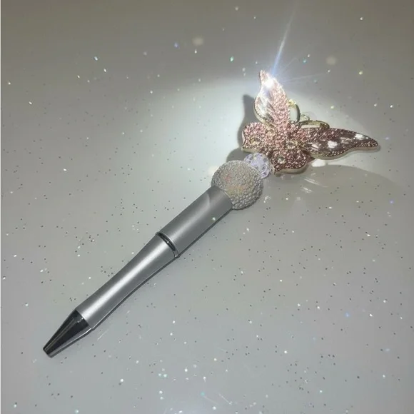 Handcrafted Elegant Silver and Pink Butterfly Pen