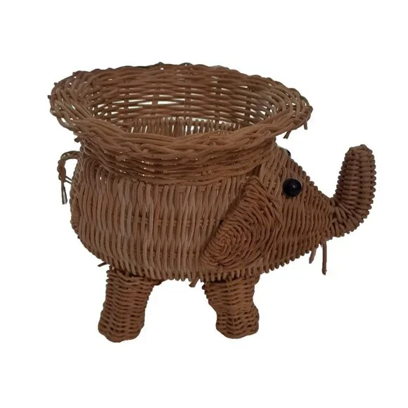 Wicker Elephant Basket Planter Tan Rattan BOHO Cottage Core‎ Flower Pot 7
