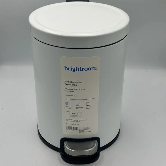 (White) Brightroom Stainless Steel Trash Can 1.3 Gallon / 5L 11