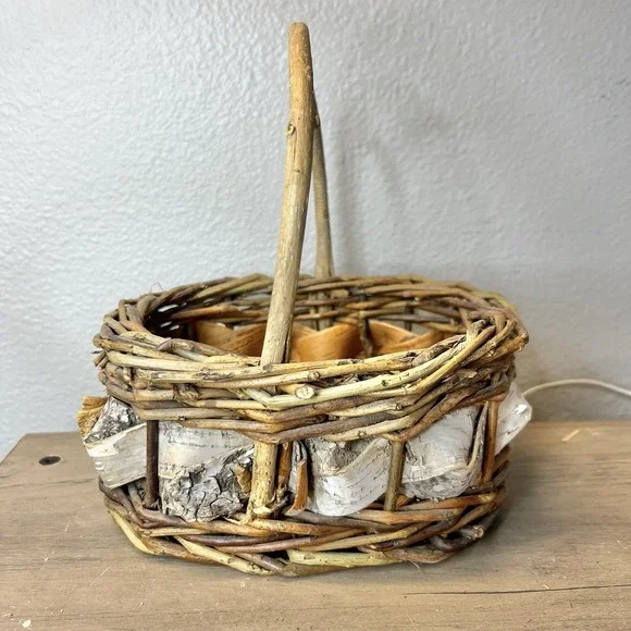 Vintage Rustic Twig &‎ Bark Basket with Handle Cabin Farmhouse Woodland Décor