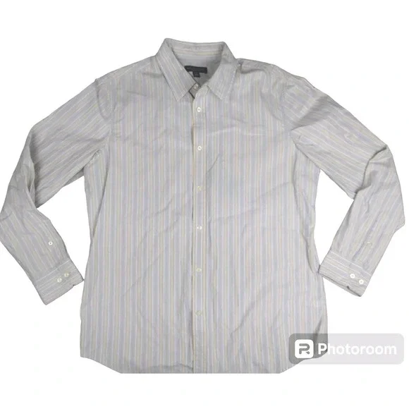 Banana Republic Classic Fit Men's 16-16.5 Large Yellow Gray Stripe Shirt‎