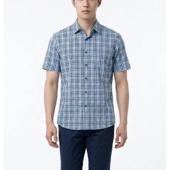 Banana Republic Blue Plaid Woven Short Sleeve Button-Up Shirt Men's Small