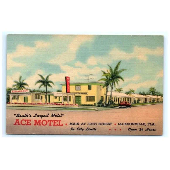 Vintage Postcard Jacksonville Florida Ace Motel 39th Street Souths Largest Motel