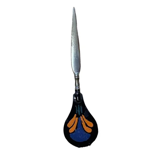 Haddad Jezzine Painted Orange Blue Black Letter Opener 5.5 Inches
