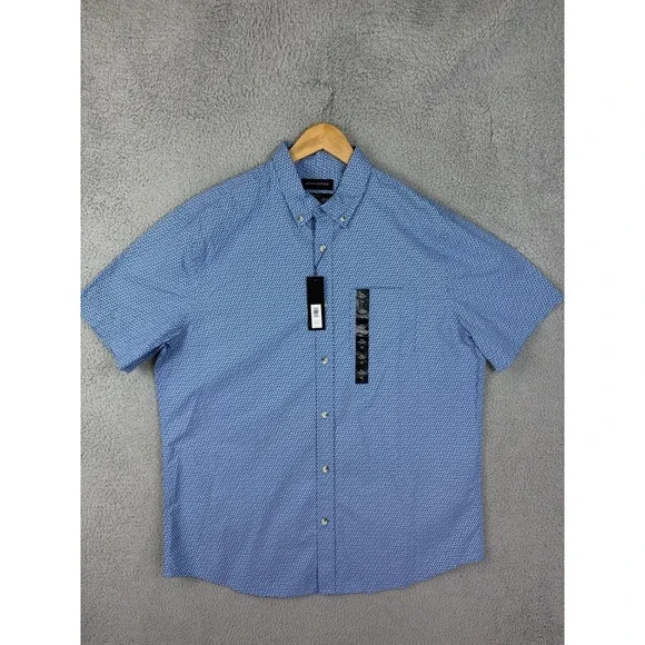 Banana Republic Shirt Mens XLT Blue Geometric Short Sleeve Button Front Slim New