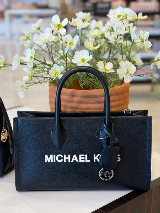 Michael Kors Black Leather Logo Satchel Tote Crossbody