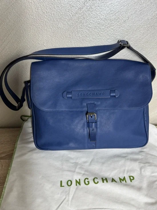 Longchamp Mans Blue 3D Leather Brief Case