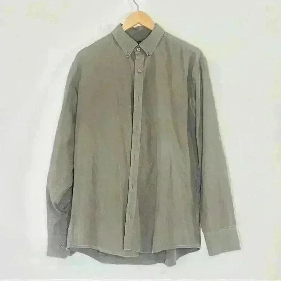 Mens Banana Republic khaki green button front dress shirt 100% cotton L