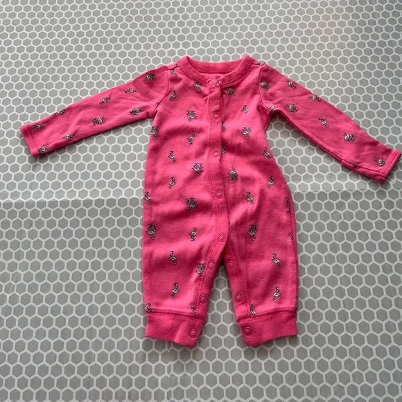 Carter’s One Piece Snap Pajama with Flamingos  Size NB