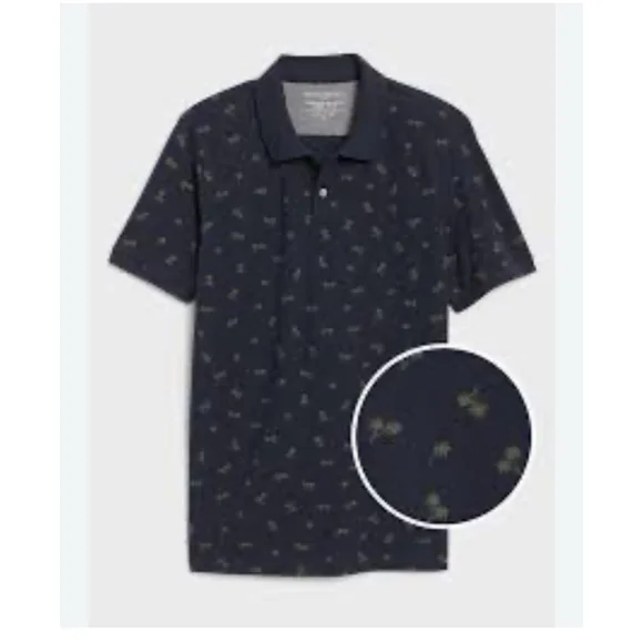Banana Republic Polo Shirt men’s XL Blue tropical Palm Tree summer resort wear