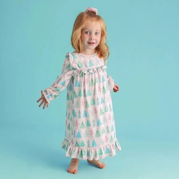 Posh Peanut | Pink Christmas Trees Flannel Nightgown | Size 5T-6T