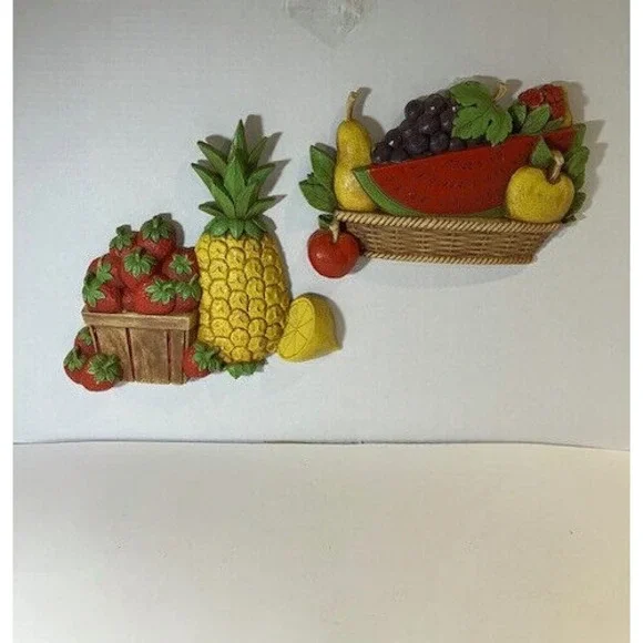 Homco Fruit Basket Plaques (Pair) Vintage 1975 Dart, Indiana,‎ USA
