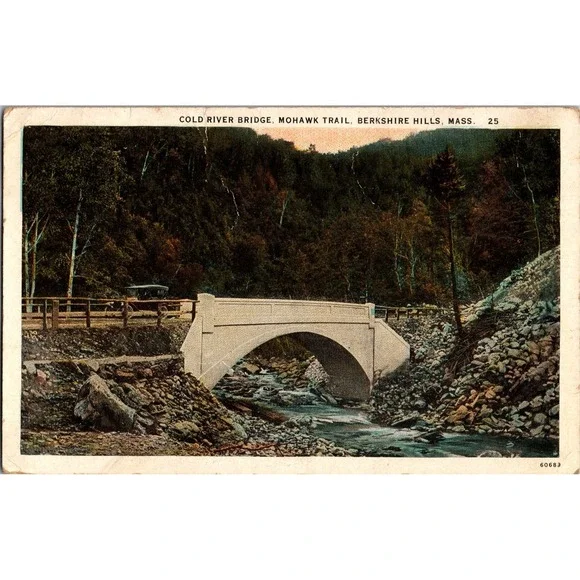 Vintage Cold River Bridge Mohawk Trail Berkshire Hills Postcard‎ 1936