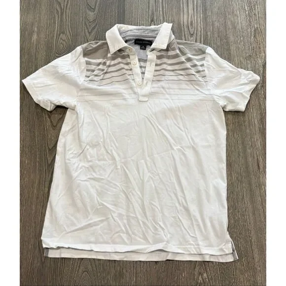 Banana Republic Mens Polo Shirt Short Sleeve Cotton Stripe White/Gray Size S
