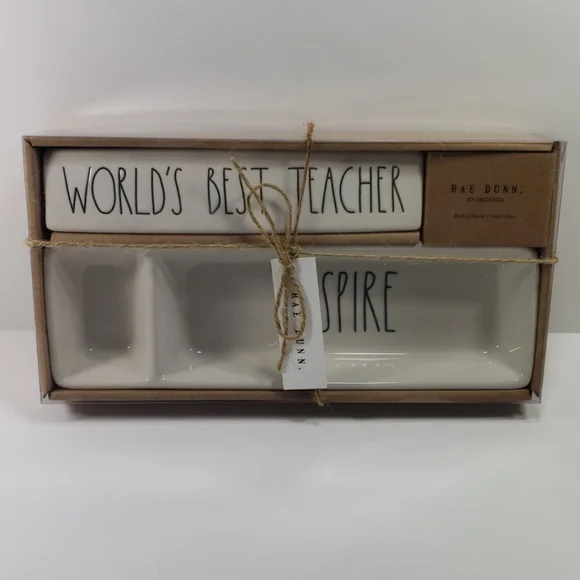 Rae Dunn World's Best Teacher Desk Plaque &  Tray