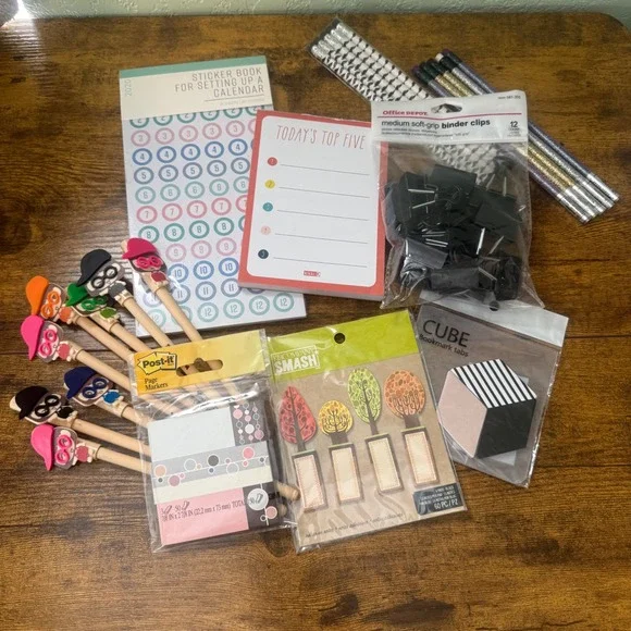 Lot of Various Office & Stationary Supplies Sticky Notes Pens‎ Pencils Stickers