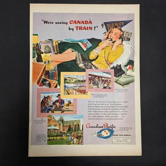 Vintage Canadian Pacific Travel Ad – “We’re Seeing Canada by Train!” – Banff
