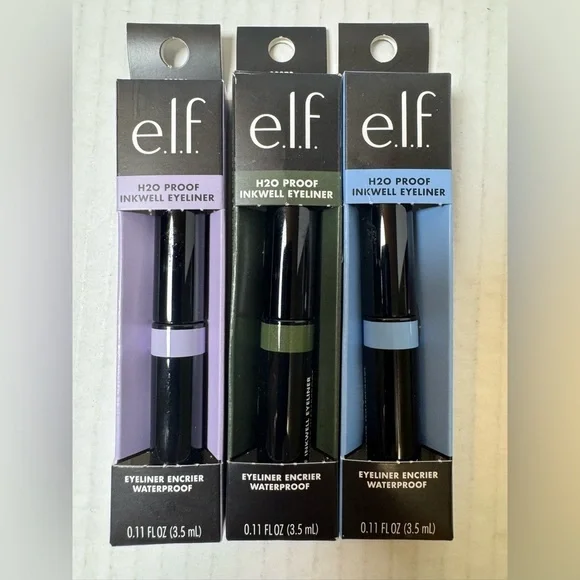 e.l.f. H2O Proof Inkwell Eyeliner, Dark Envy, Lavender Daze, & Bluebird
