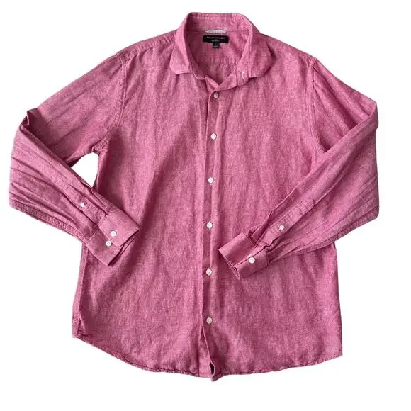 Banana Republic Linen Slim Fit Shirt L Pink Linen Blend Button Up Coastal Resort