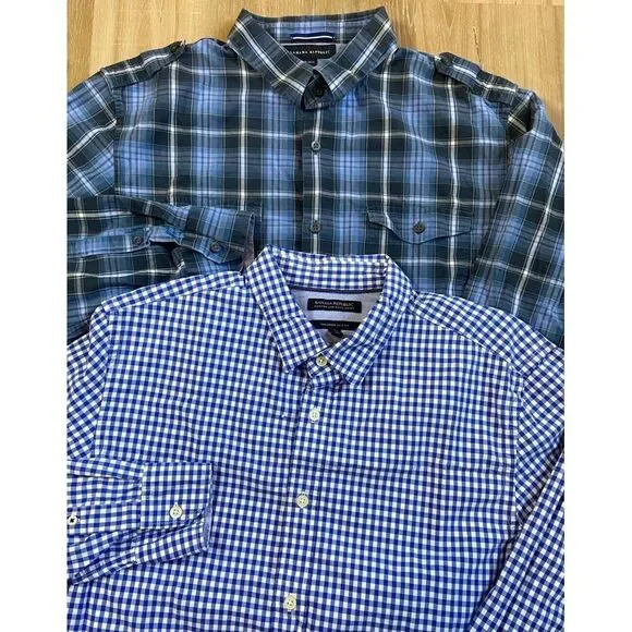 Banana Republic Mens‎ Button Up Long Sleeve Shirts Blue Check - Set Of 2 - Large