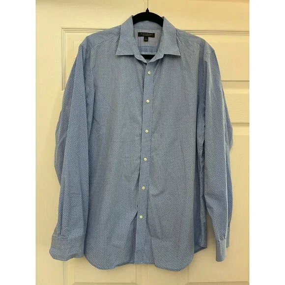 Banana Republic‎ Men's L Slim Fit Blue Micro Check Button Down Shirt Cotton