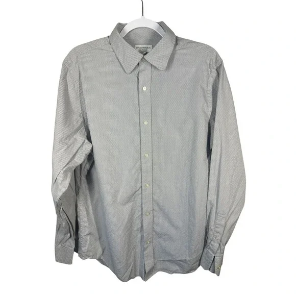 Banana Republic Button Down Mens Large Grey Excellent Micro Stripe Dobby Shirt