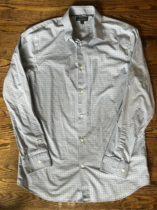 Banana Republic Men's Light Gray & Black Windowpane Dress Shirt