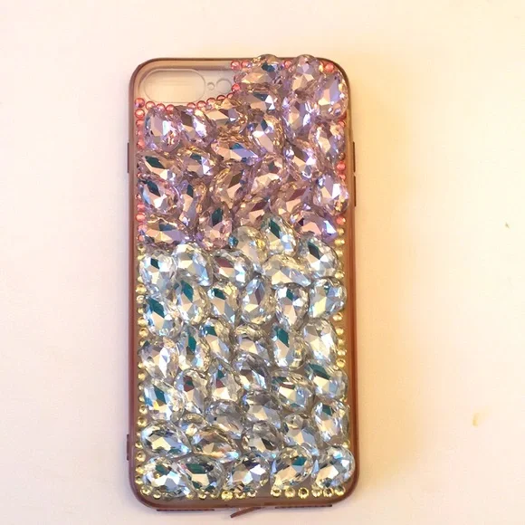 Pink &White Crystals covered iPhone Cover 6” Long