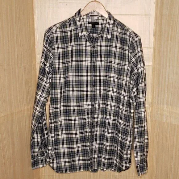 Banana Republic Mens Tailored Slim Fit Green Plaid Button Down XL