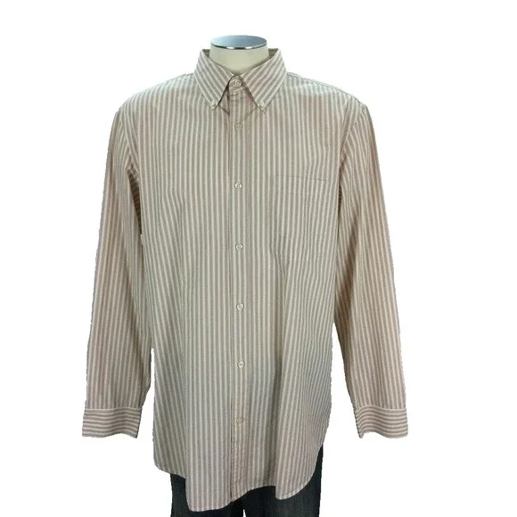 Banana Republic Button Down Shirt XL White Orange Stripe‎ Classic Fit Mens