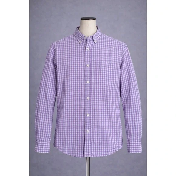 Banana Republic Men's Button‎ Down Shirt Medium Purple White Gingham Check