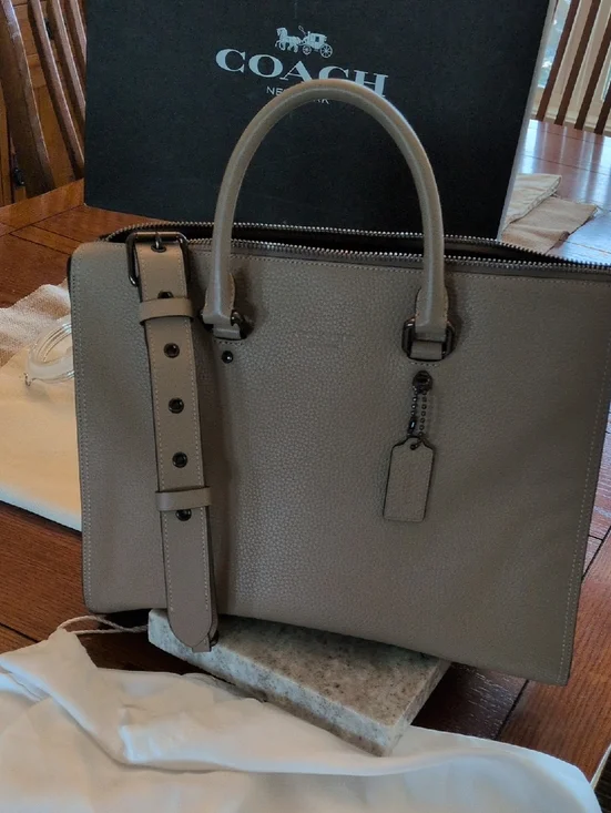 Coach‎ Gotham Stone Gunmetal Folio Leather Briefcase
